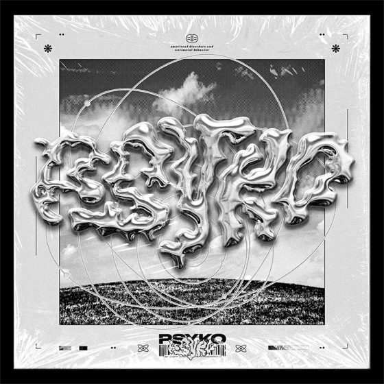Psyko pochette d'album design artwork typographie 3d chrome noir et blanc