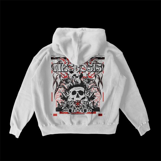 Necrosis design style acid dark sur hoodie blanc
