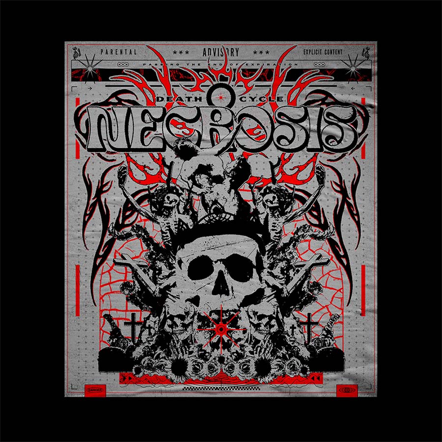 Necrosis poster design style acid dark couleur rouge