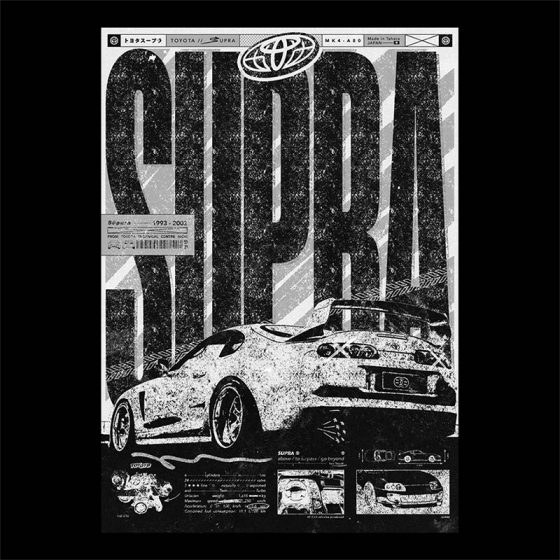 Supra poster design artwork style graphique brutalisme noir et blanc