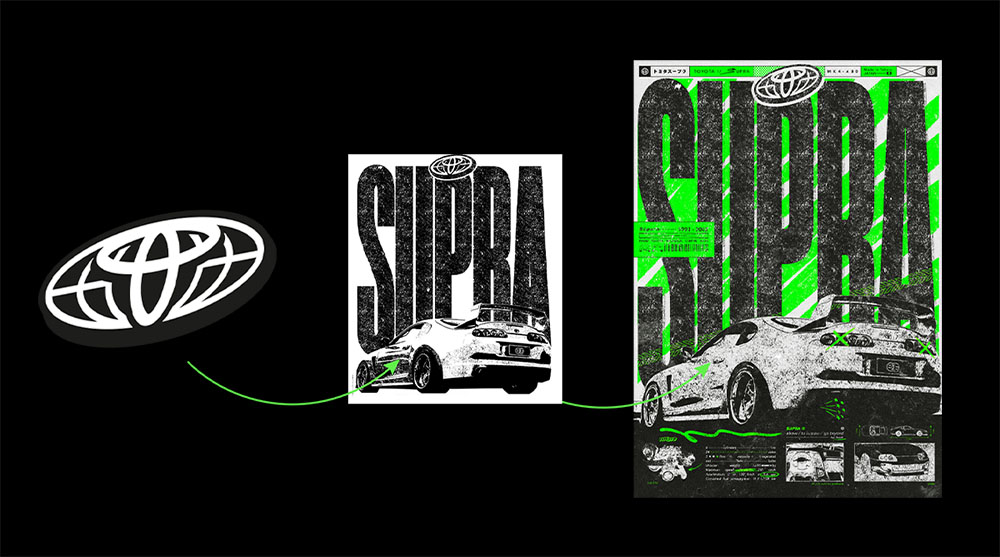 Supra poster design artwork style graphique brutalisme étapes de création par franck jeannin graphiste