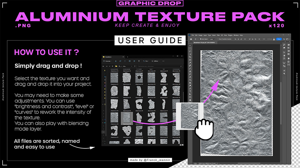 guide d'utilisateur 120 textures aluminium et métal