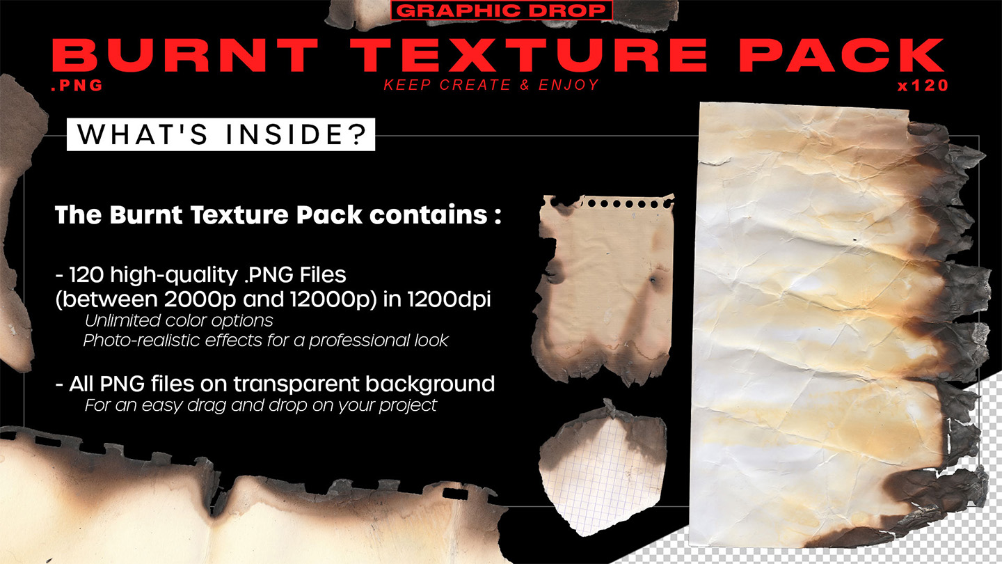 120 textures papier brulé what's inside
