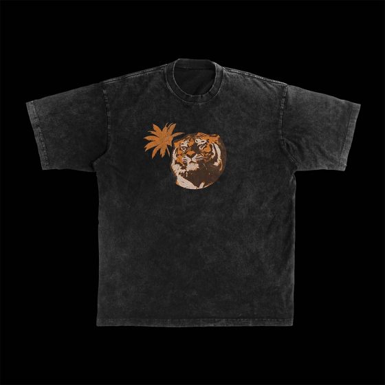 Lay back, relax, and let life flow; T-shirt design Tigre en noir avant
