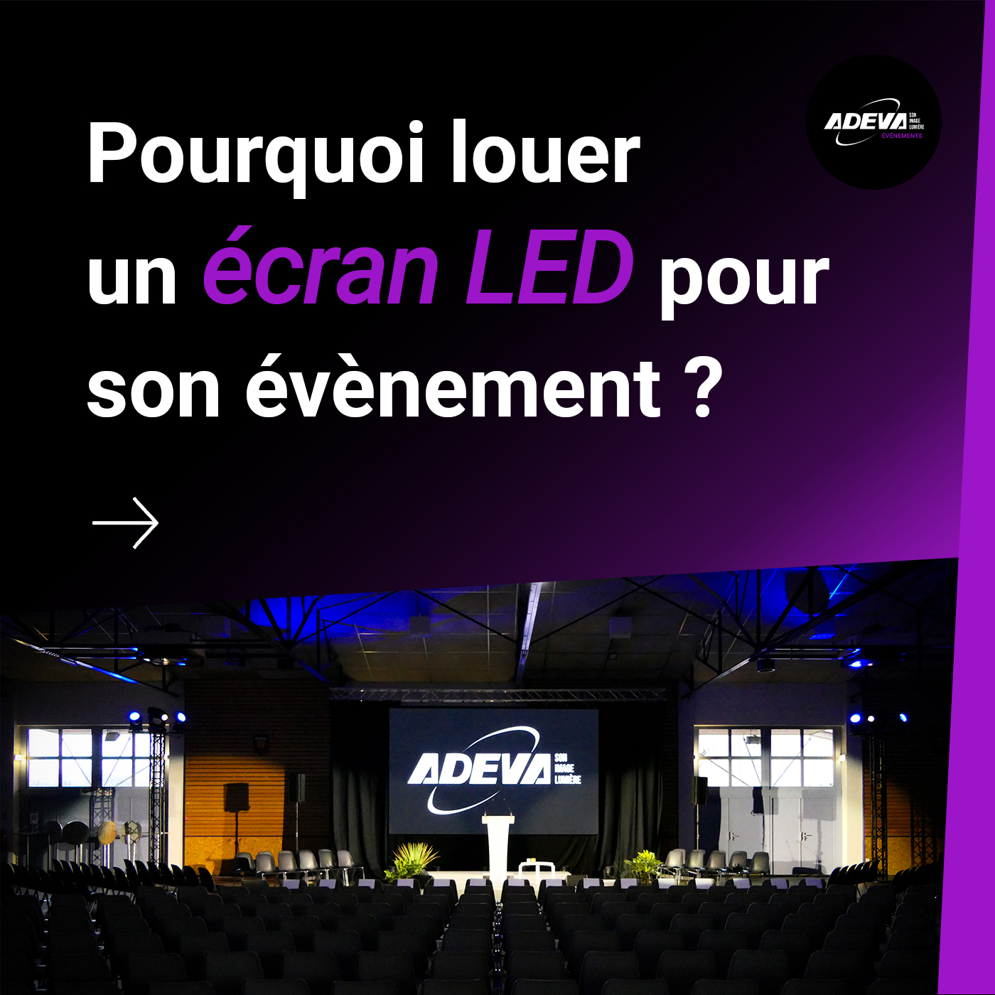 Création graphique ADEVA : première diapositive pédagogique sur les écrans LED