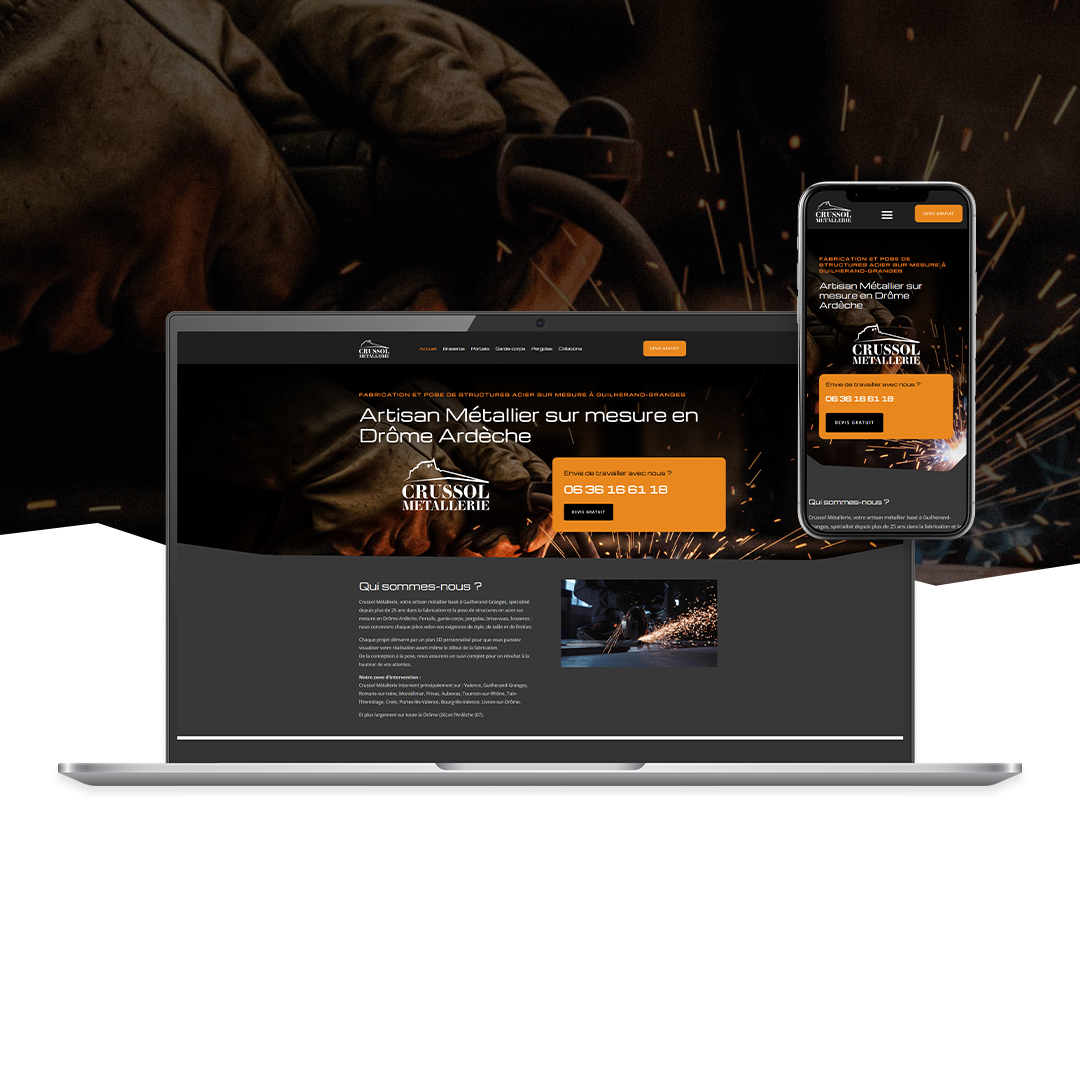 Site web Crussol Métallerie présenté sur ordinateur et mobile